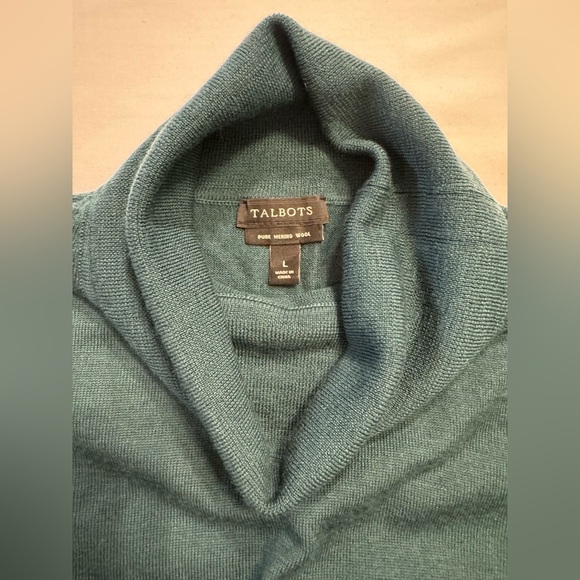 Talbots 100% Merino Wool Turtleneck Dark Green Comfy Waist Tie Sweater - Picture 7 of 7